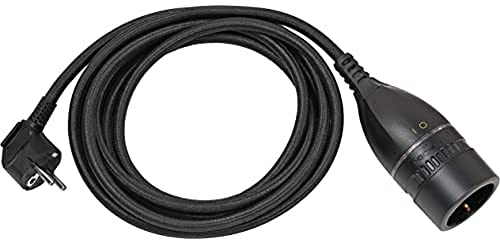 Brennenstuhl Cable alargador de plástico 5 m con Cubierta Textil y Interruptor giratioria (alargador eléctrico para Interiores, Cable de 5 m, Interruptor Iluminado) Negro