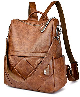 PORRASSO Rucksack Damen Mode Umhängetasche Wasserdicht Daypacks Mädchen Schultasche Leder Rucksäcke Reise Arbeit Backpack Braun