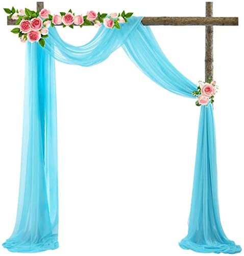 Tüll Fotovorhang Hintergrund Vorhäng,Hochzeitsbogen Deko Tüllstoff Hochzeit Bogenvorhäng Freihandbogen Querbehang Deko Gardinen Vorhang für Babyparty Party Hochzeit Torbogen Zeremonie,70*550cm Blau