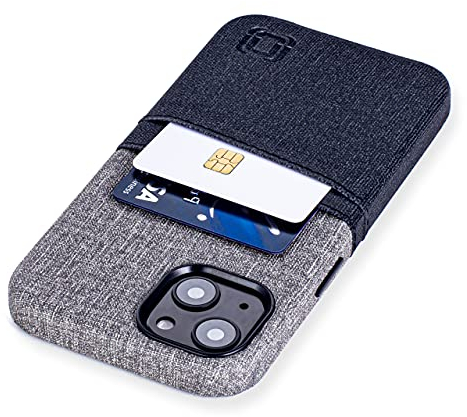 Dockem Étui Portefeuille pour iPhone 13 avec Plaque Métallique Intégrée pour Fixation Magnétique et 2 Poches pour Cartes de Crédit : Cuir Synthétique de Style Toile (Luxe M2 6,1 Pouces, Noir et Gris)