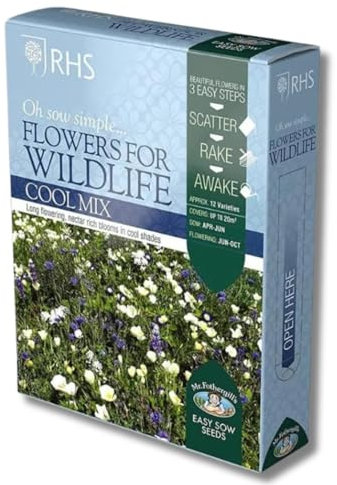 Mr Fothergill’s Seeds RHS Seed Mix Shaker Box, Cool Mix, Flowers for Wildlife, Wild Flowers Seeds, 12 Varieties, Covers 20 sq. Meter, Grows up to 60 cm