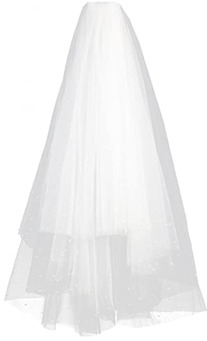 XiXiRan Bridal Veil, Brautschleier, 2 Schicht hochzeitsschleier Lang, Hochzeits Braut Schleier, Hochzeitsschleier mit Kamm,Brautschleier mit Perlen, Hochzeits Brautschleier, Schleier Braut Haarreif