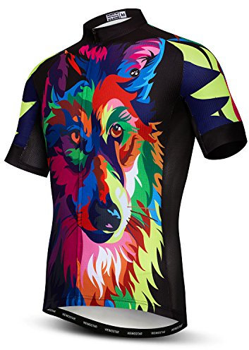 Herren-Fahrradtrikot, kurzärmelig, schnelltrocknend, atmungsaktiv, wolf, L