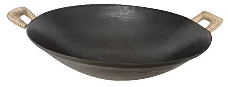 YYUINU Gusseiserner Wok, Altmodischer Wok, Binaurale Bratpfanne, Unbeschichtete Wok-Pfanne mit Antihaftbeschichtung,φ60cm