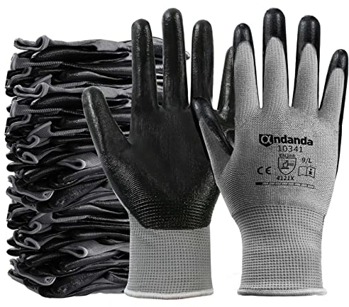 ANDANDA Arbeitshandschuhe, Arbeitshandschuhe Herren mit Nitril Beschichtung für Montagearbeit,Mechaniker, Gartenarbeit und Bauarbeiten,Gr. M/L/XL, 6/12/24 Paar