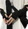 URAWESO Goth Armstulpen Emo Punk Y2K Schwarz Armstulpen Fingerlose Handschuhe Cosplay Kostüm, schwarz/grau, Einheitsgröße