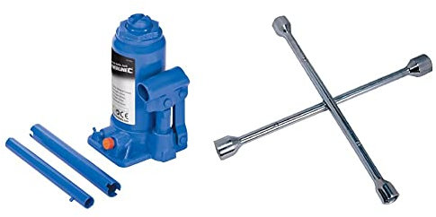 Silverline 457050 Cric Bouteille hydraulique 6 tonnes & 380629 Clé en Croix 17, 19, 21 & 23 mm