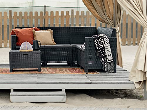 Dmora - Loungeset für draußen Eris, Outdoor-Lounge mit Couchtisch, Terrassenset mit Kissen, Gartenkomposition mit Sofa und Sesseln, Made in Italy, Anthrazit