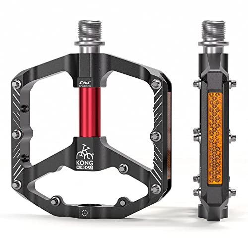 KADACHA Fahrradpedale,Plattformpedale mit Reflektoren, Leichtgewichtige Anti-Rutsch MTB Pedale, CNC Aluminium für Mountainbike, Rennrad, Trekkingrad (Schwarz)