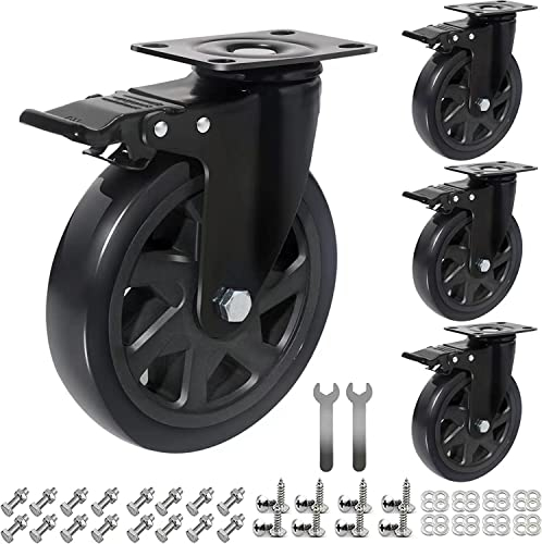 IQWTU 4 Ruedas para Muebles con Freno 150MM Ruedas Pivotantes, Ruedas de Placa Industriales Giratorias 360°, PU Ruedas No Dejan Marcas Hasta 1000kg