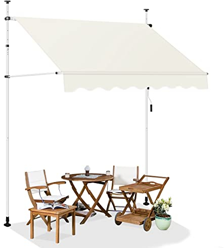 WOLTU Klemmmarkise, Balkonmarkise ohne Bohren, höhenverstellbare Markise mit Handkurbel, Sonnenschutz UV-beständig für Balkon Terrasse, 250 cm breite Beige