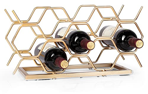 Drincarier Weinregal für 10 Flaschen, freistehend, modernes goldfarbenes Metall, kleines Weinregal – Tisch-Weinhalter für Schrank, Speisekammer, Weinflaschenaufbewahrung