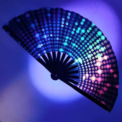 Fgbetcv Folding Fan Led Fan Light Up Hand Fan,Glow Large Rave Bamboo Folding Clack Hand Fan for men/women,Handheld Fan for Music Festival,Club,Event,Party,Dance Decoration