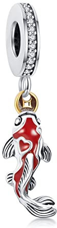 Amuefer Carpe Rouge Charms pour Bracelets Pandora et Colliers Argent Sterling Océan Pendentif Charme Anniversaire Noël Bijoux Cadeaux pour Femme Fille Enfant Ami