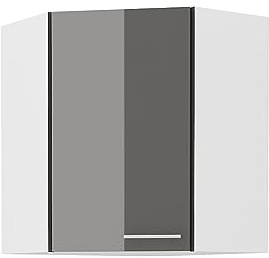 Kuechen-preisbombe Eckhängeschrank 60x60 Küche Lara Grau Glanz + Weiß matt Küchenzeile Küchenblock