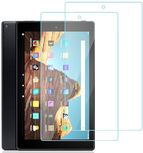 Whioltl 2 Stück Schutzfolie für Amazon Fire HD 10 Tablet (2017/2019), 9H Gehärtetes Glas für Amazon Fire 7th Gen/9th Gen/Kids Edition Bildschirm, Kratzfest, Anti-Bläschen, HD-Klar