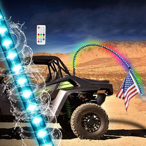 EPANO LXW 12v 1 Paire de lumières Fouet LED dansantes de 4 Pieds, lumière de Danse/Chasse RGB télécommandée Camion Tout-Terrain Sand Buggy