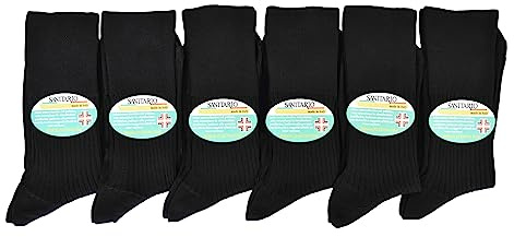 Calze Sanitarie 6 Paia Senza Elastico Unisex in Cotone, Filo di Scozia, Non stringono, Non lasciano segni, Aiutano il flusso sanguigno, Made in Italy, per Anziani e Diabetici