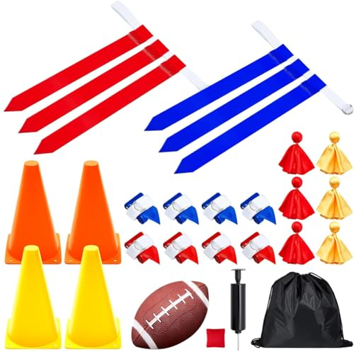 10 Player Flag Fußbälle GüRtel und Flags Set einschließen 10 Stücke Fußbälle Gürtel 30 Stücke Flaggen 4 Markierkegel Fußbal 6 Strafe Flagge1 Sitzsäcke Werfen 1 American Football 1 Aufbewahrungstasche