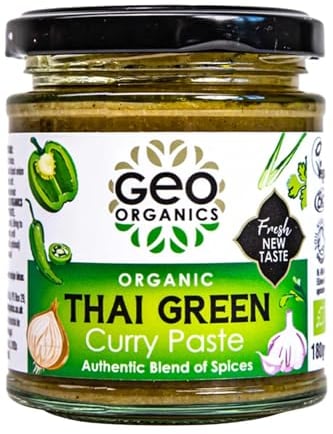 Geo Organics Thai Green Curry Paste 180g (Pack of 1) Serves 4 | Organic & Vegan-Friendly Thai Curry Paste | Authentic Thai Recipe Base | Certified by Soil Association Curry Paste