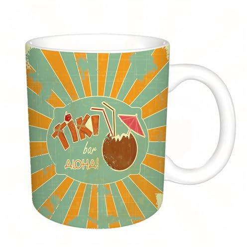 Original Becher - Teetasse als Geschenk für Ihre Lieben - Vintage hawaiianische Postkarte - Retro-Design-Tiki-Bar-Menü mit handgezeichnetem Tex Kaffeetasse aus feinem Porzellan - 330 ml 8 x 8,5 cm