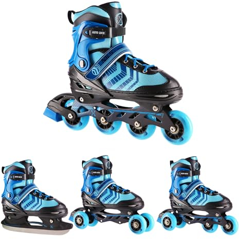 Nils Extreme 4-In-1 Inliner Eishockey Devin, Farbe:Schwarz-Blau, Größe:L(39-43)