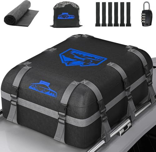 BOYUJK Car Roof Bag 20 Cubic/566 L, Waterproof 1000D Car Roof Bag no Rack Needed, Roof Box with Anti-Slip Mat and 10 Heavy-Duty Straps, Folding Soft Roof Bag for Cars with/Without Rack（ Oxford 566L ）