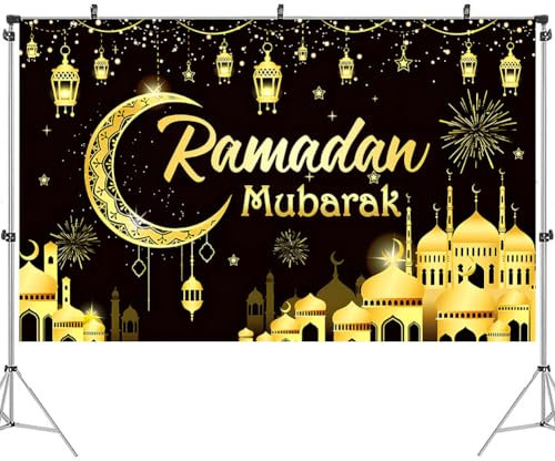 HTGWCG Eid Mubarak Hintergrund Banner, Dekoration Banner Ramadan, Extra Große Ramadan Mubarak Hintergrund Banner, Eid Mubarak Hintergrund für Muslim islamische Party Eid Deko 180 * 110cm