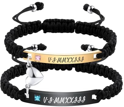 OTXIXTO Personalisierte Passende Armbänder für Paare Einstellbare Geflochtene Paare Armbänder mit Verbindbarem Herz Personalisiertes Gravur Beziehung Name Armband Schmuck Geschenke für Paare (Stil A3)