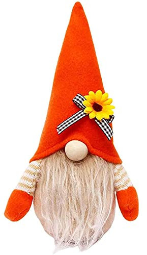 FIYSON Wichtel Figuren Herbst, Kürbis Dekoration Herbst Kürbis Zwerg, Sonnenblume Elf Statue Thanksgiving Plüsch Elfe Puppe, Gesichtslose Puppe Für Home Wohnzimmer Schaufenster Geburtstag (Großvater)