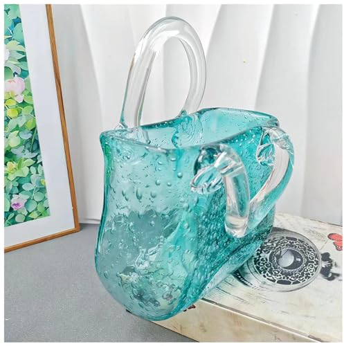 Glas Handtasche Vase, Mundgeblasene Handtaschenvase Glasvase Tasche Vase Taschenform Glas, FüR Heimdekoration Dekoration,Style2-Green
