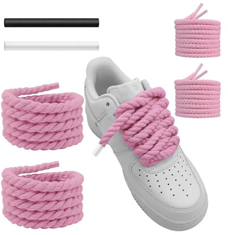 UamGlsob Lacets corde pour Air Force 1, 15mm d'épaisseur, gros lacets et résistants robustes en coton pour sneakers, Rope Laces (Pink, 54''/140cm)