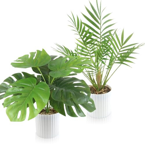 INSANYJ 2 Pièces Plantes Artificielles Interieur Exterieur (35cm), avec Pots en Céramique Blanche, Fausse Plantes d'Intérieur Exterieur à Plantes Artificielles, Decoration Maison Bureau Deco Chambre