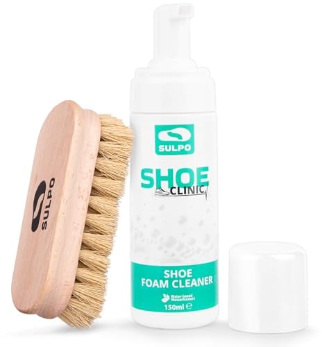 SULPO Shoe Clinic Sneaker Reinigungsset mit mittelweich Schuhbürste - Schuhreinigungsset - Schaum Sneaker Cleaner - Schuhreiniger für Wildleder, Rauleder, Glattleder, Textil - 150 ml