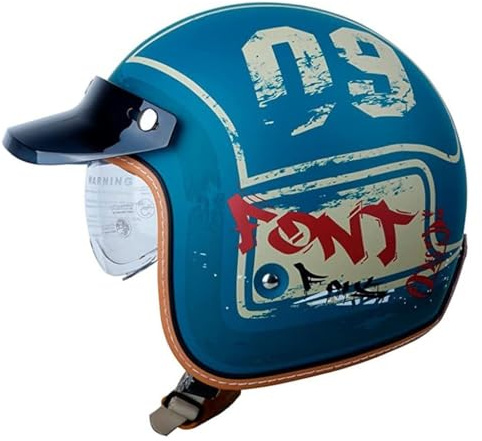 VVPEC Jethelme Vintage Motorrad Open Face Helm Vintage Roller Helm Damen Herren Retro Elektrischer Halbhelm mit Visier Jet-Helm Für Cruiser Motobike ECE Approved(6,M=57-58CM)