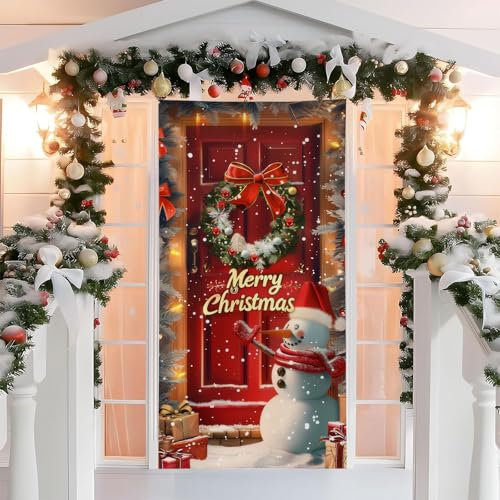 CZAYEFNH Decoración Navidad Puerta Cubierta, Decoracion Navideña Entrada Exterior Interior Casa, 35.8 * 80in Tela Cortina Decorativa Pancarta Cartel Telón Fondo Fotos
