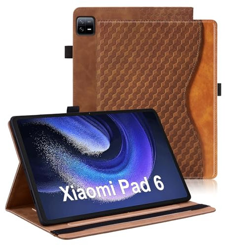 Vkooer Hülle für Xiaomi Pad 6 / Xiaomi Pad 6 Pro 11 Zoll 2023, Premium Pu Leder Schutzhülle Multi-Winkel Betrachtung Stand Folio Cover Case mit Dokumentschlitze mit Auto Sleep/Wake, Braun