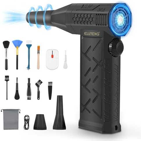 ELUTENG Aria Compressa Elettrico Rimuovi Polvere, 130000 Giri/Min Bomboletta Aria Compressa Spray con Batteria 8000 mAh Mini Aspirapolvere per PC Tastiera Ufficio Auto