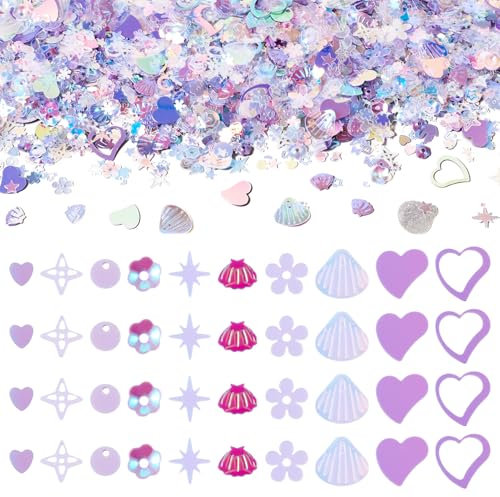 Bestewelry 100 g Kunststoff-Pailletten, Perlen, glänzend, DIY-Pailletten, Tasse, Bastel-Pailletten mit Löchern, violette Pailletten, Großpackung zum Nähen, Sticken, Kleidung, Partys, Nägel,