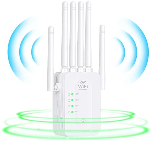 Répéteur WiFi,Répéteur WiFi Puissant,Amplificateur WiFi, 6 antennes,2 Ports LAN,Mode Répéteur/Routeur/AP pour la Maison et Le Bureau, avec Toutes Les Box Internet