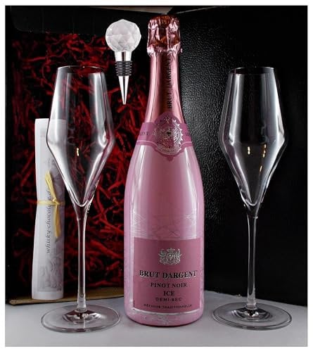 Geschenk Brut Dargent Pinot Noir ICE Demi-Sec + Flaschenverschluß + 2 Gläser