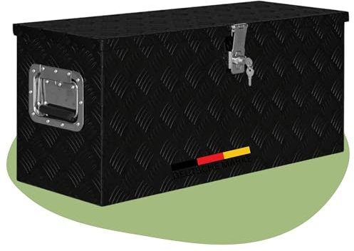 DELUKE® Aluminiumbox mit Deckel - Abschließbar | Alubox Deichselbox Alu Anhängerbox Werkzeugkiste Metall Transportbox Metallkiste, 80x30x35cm Schwarz