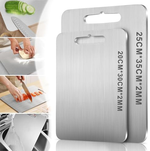 Set di Taglieri in Titanio per 2-100% Titanio Puro, Doppio Lato per Carne e Verdure, Ideale per Casa e Outdoor (Set di due misure)