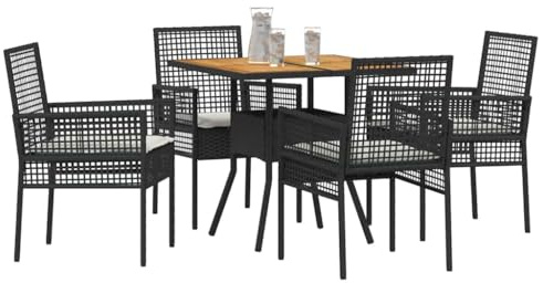 vidaXL Garten Essgruppe 5 pcs Schwarz Poly-Rattan, Garten- und Terrassenmöbel, modernes, wetterfestes Essensemble, ergonomisches Sitzen, Bequeme Gestaltung