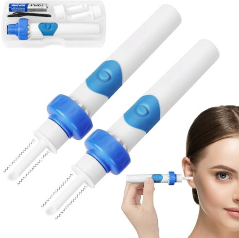 LOPHE Ohrenschmalz Entferner, 2 Pcs Ohrenschmalz Entferner Sauger Sicheres Und Weiches, Ohrenschmalzreiniger mit 2 Waschbaren Ersatzköpfen und Batterie für Erwachsene, Kinder