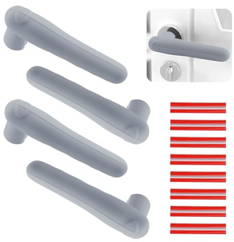 UFURMATE 4Pcs Grey Door Knob Covers Silicone Door Handle Glove Cover with Anti-Collision Adhesive Strip Anti-Static Safety Doorknob Protector for Flat Square Doors Levers