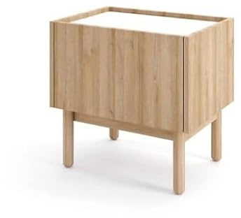 Arthauss Stylish Boho Cabinet – Oak Riviera & White Marble Finish W50 x H48 x D37 cm | Compact Storage with Pull-Down Drawer