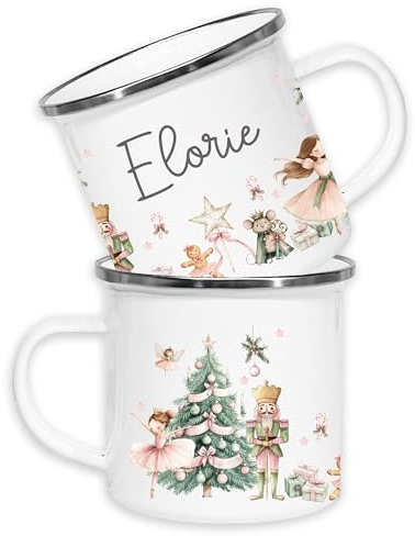 Crwban® - Personalised Children's Pink Nutcracker Festive Cup, Xmas Gift Idea, Children's Enamel Mug, Christmas Hot Chocolate, Kids Gift, Christmas Eve Filler