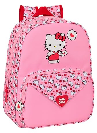 HELLO KITTY Schulrucksack für Kinder, Kinderrucksack, anpassbar an Kinderwagen, ideal für Kinder im Schulalter, bequem und vielseitig, Qualität und Widerstandsfähigkeit, 26 x 11 x 34 cm