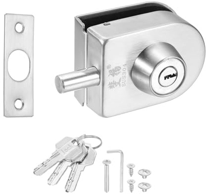 PATIKIL Glass Door Lock, 304 Stainless Steel Frameless Glass Door Lock Single Swing Type for 10-12mm Thickness with 3 Keys for Hotel Bathroom Shop, Silver